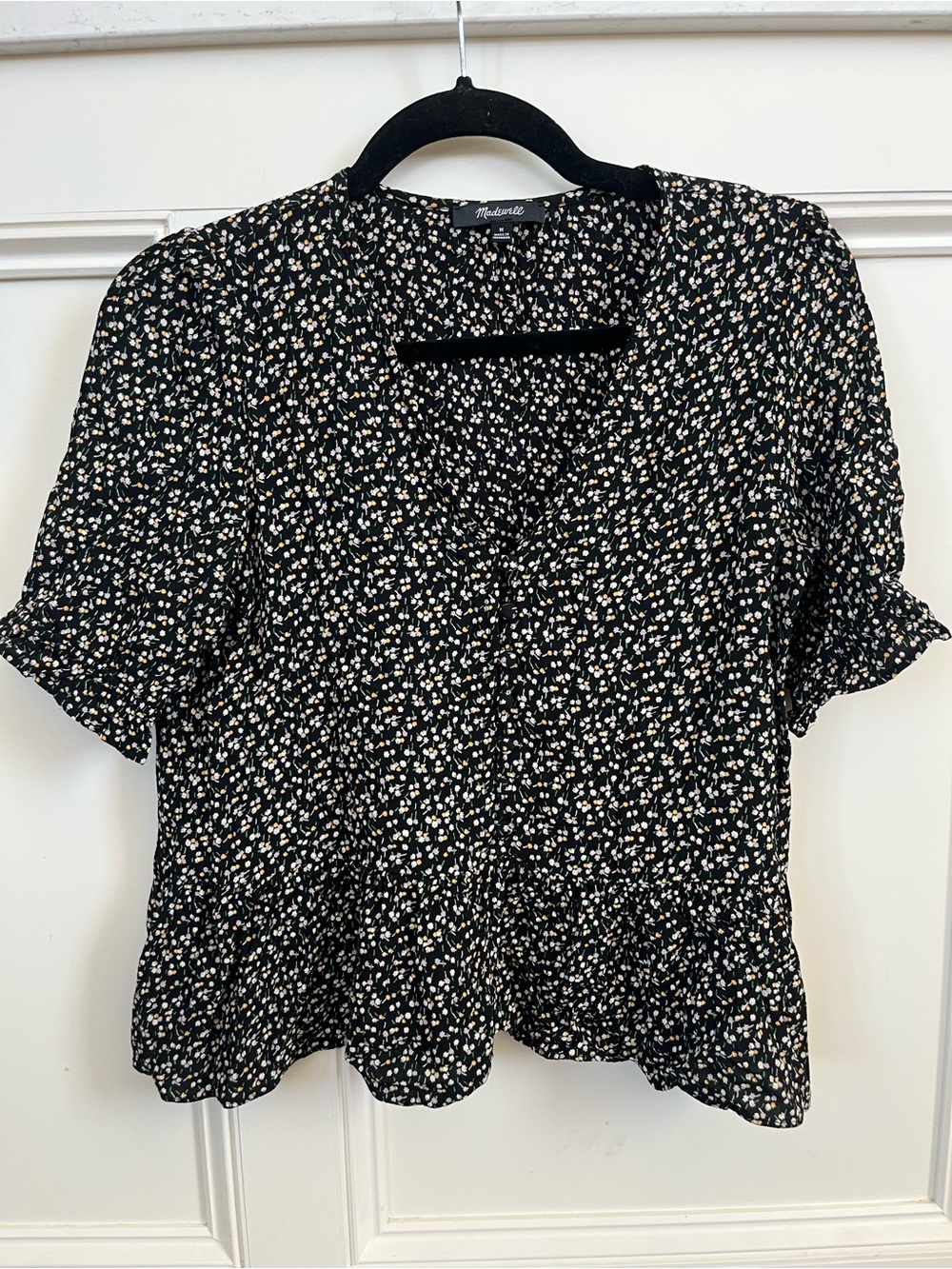 MADEWELL Black Floral Peplum Top, M
